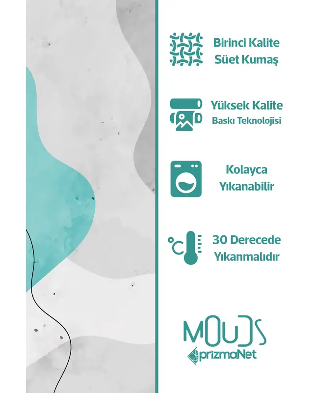 Undulation Desenli Süet Oturma Odası Salon Fon Perde Baskılı Ekstrafor Büzgü TEK KANAT PRD-1114 - 5