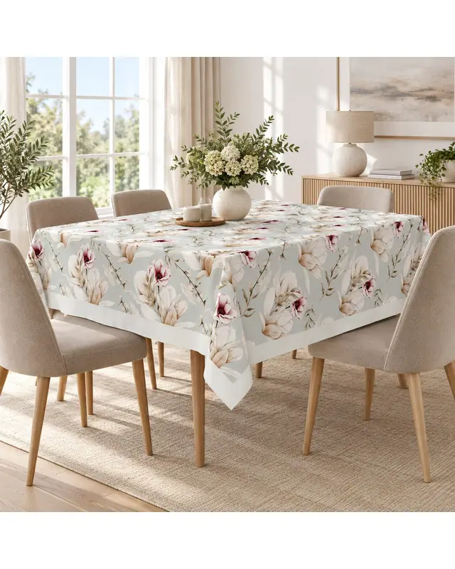 Light Green Flower Rectangular Easy-Care Suede-Feel Tablecloth - MS-119