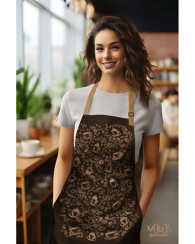 Suede Textured Fabric Coffee Patterned Kitchen Apron, Chef Apron, Waiter Apron, Restaurant Apron - MTF-69 - 2