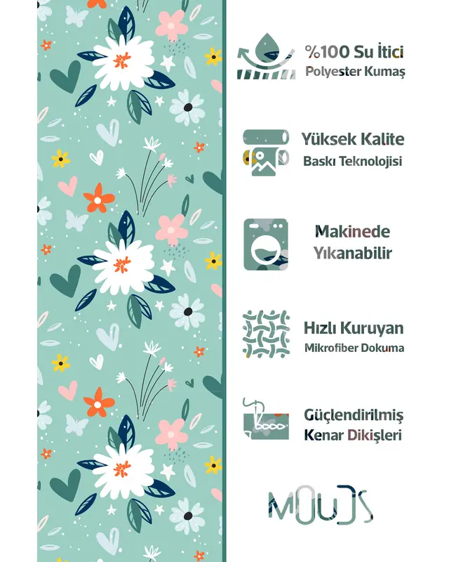Shower Curtain, Old Floral Patterned Shower Curtain, Bathtub Curtain, Rings Included 175x200cm - BP-64 - 2