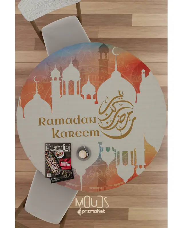 Orange Ramadan Quran Round Easy-Care Suede-Feel Tablecloth - MSY-253 - 2