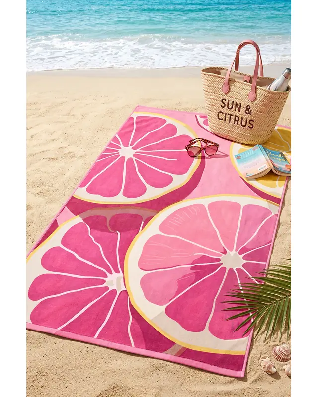 Dijital Baskılı 70x150cm Pembe Greyfurt Desenli Plaj Havlusu - Banyo Havlusu - Deniz Havlusu - 5