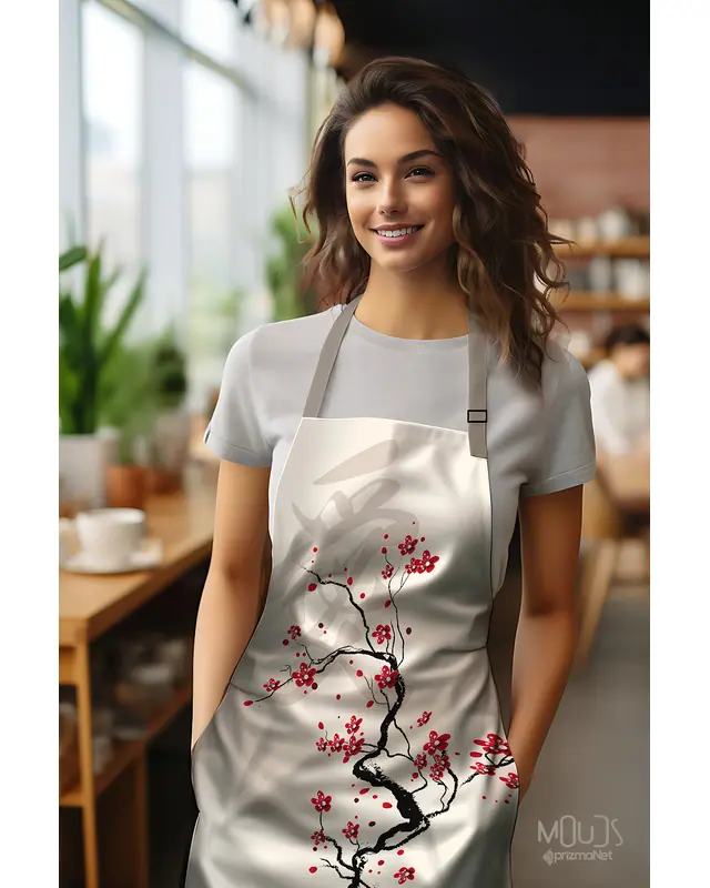 Süet Dokulu Kumaş Blossom Japan 4 Desenli Mutfak Önlüğü, Aşçı Önlüğü, Garson Önlüğü, Restoran Önlük