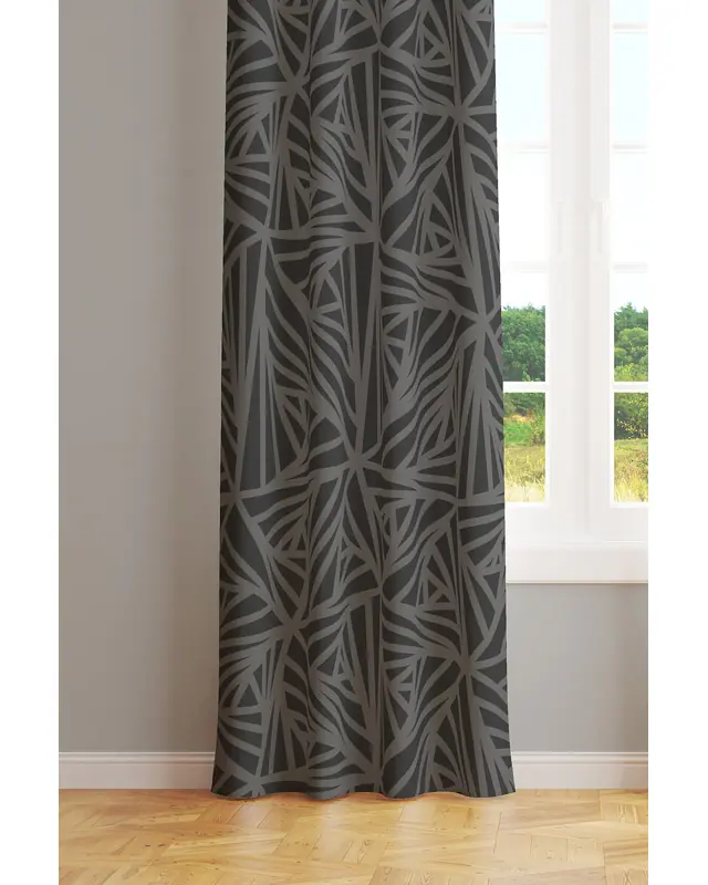 Grey Triangle Patterned Suede Living Room Decorative Curtain Digital Printed Pencil Pleat - Single Panel - PRD-1072-TK - 2