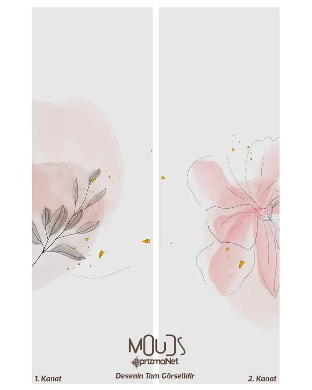 Flower Art 2 Patterned Suede Living Room Salon Decorative Curtain Printed Pencil Pleat - Set of 2 Panels - PRD-1031 - 3