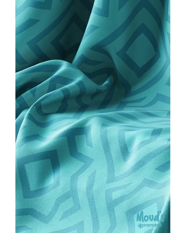 Turquoise Beşgen Pattern Printed Suede Table Runner - 4