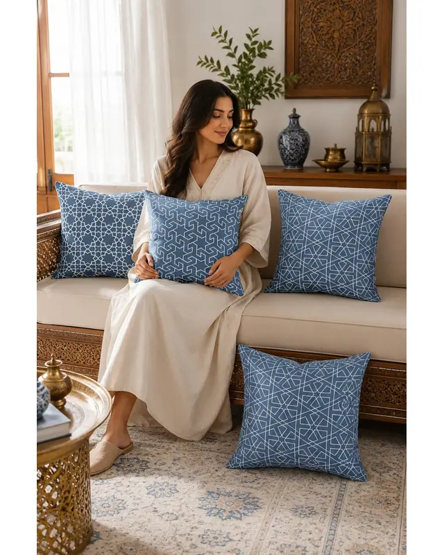 Double-Sided Printed Anatolia Culture Pattern Set of 4 Coordinated Suede Cushion Cover - 2