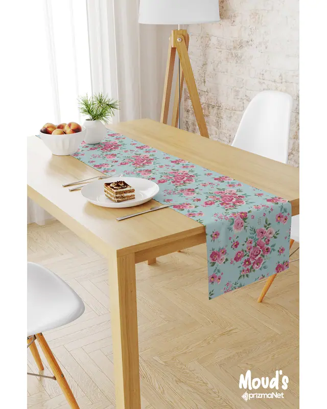 Spring Desenli Baskılı Süet Runner Masa Örtüsü