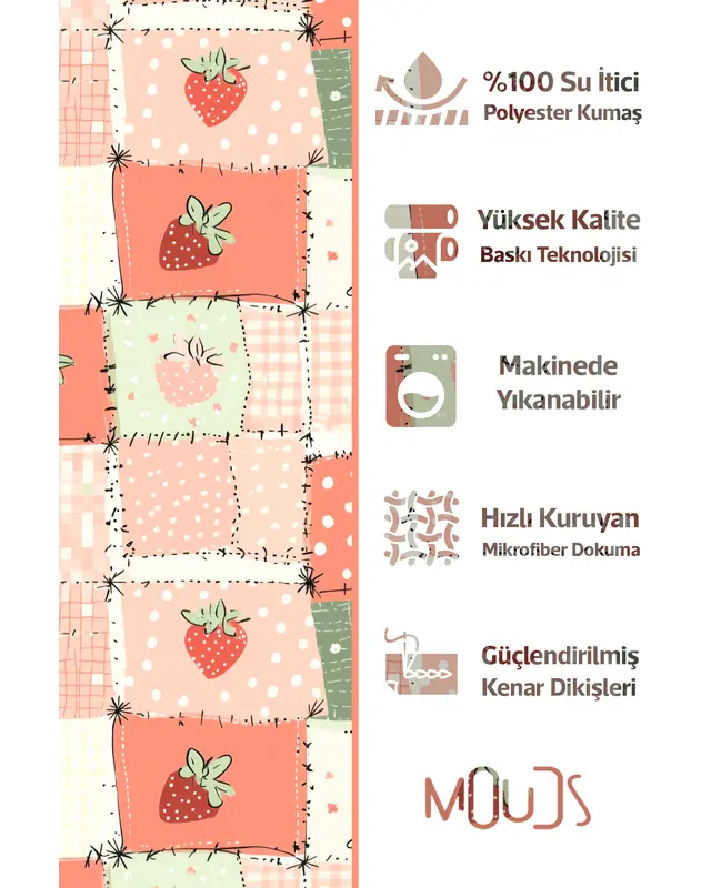 Yamalı Strawberry Pattern Cushion Cover Water-Resistant Wipe-Clean Digitally Printed Garden Decor - 3
