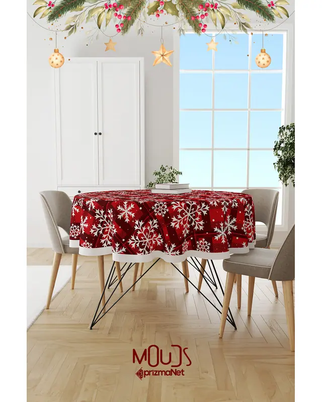 Gingham Snowflakes Christmas Rectangular Easy-Care Suede-Feel Tablecloth - MS-211 - 2