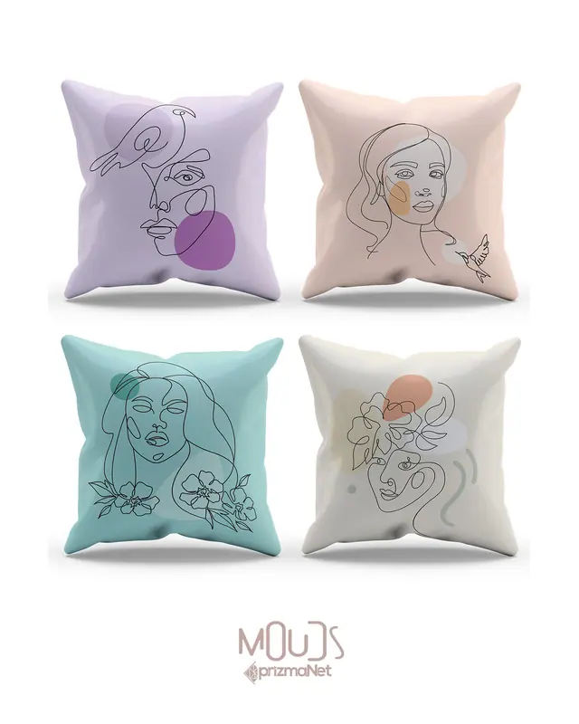 Double-Sided Printed One Line Woman Pattern Set of 4 Coordinated Suede Cushion Cover