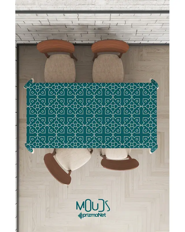 Turquoise Ornament Islamic Rectangular Easy-Care Suede-Feel Tablecloth - MS-230 - 6