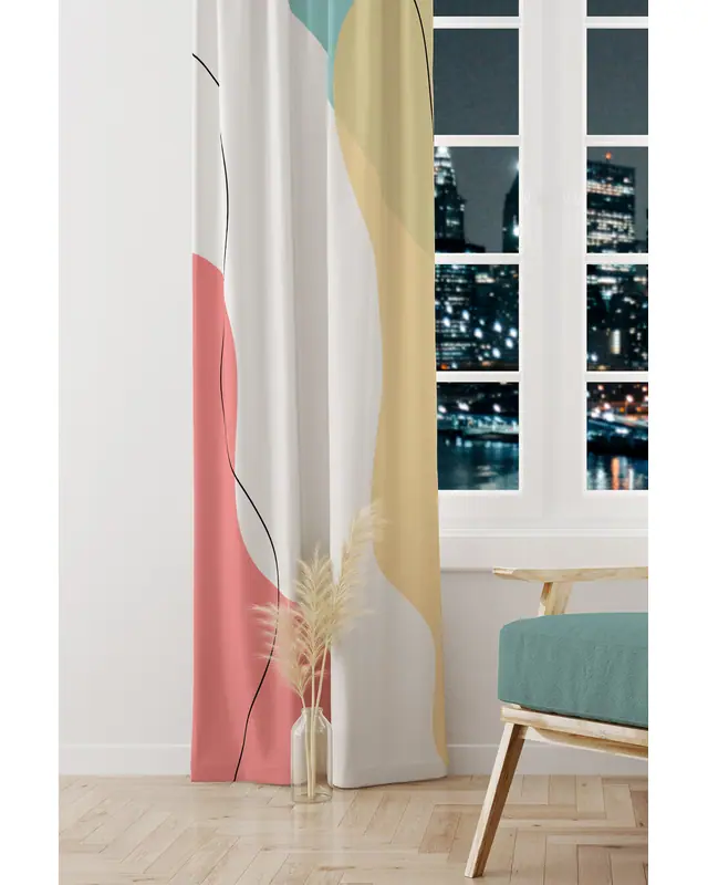 Quiet Patterned Suede Living Room Decorative Curtain Digital Printed Pencil Pleat - Single Panel - PRD-1048-TK