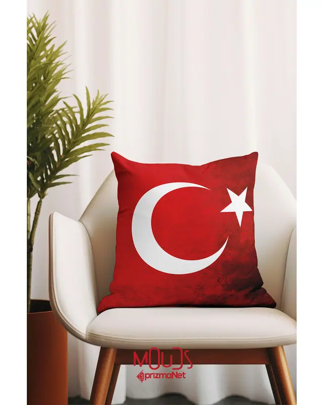 Türk Moon Star Pattern Double-Sided Printed Single Cushion Cover - 2