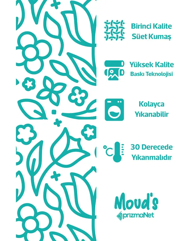 White Flora Series Pattern Printed Suede Table Runner - 3