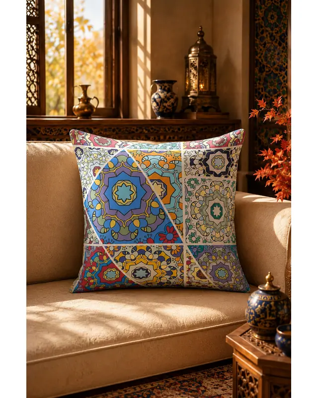 Double-Sided Printed Mosque Tales Pattern Set of 4 Coordinated Suede Cushion Cover - 4