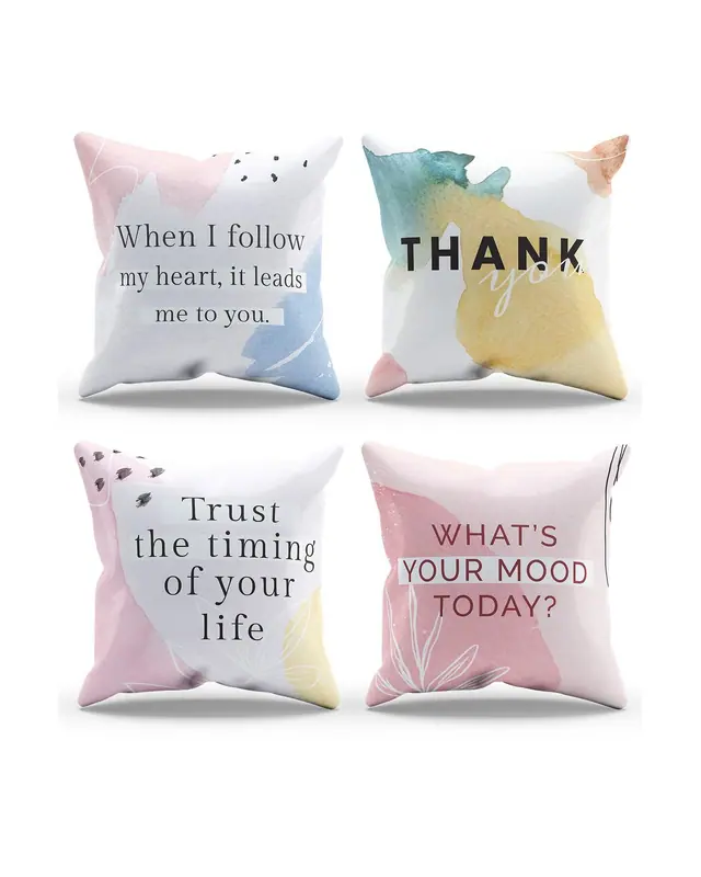 Double-Sided Printed Life Words Pattern Set of 4 Coordinated Suede Cushion Cover - 4