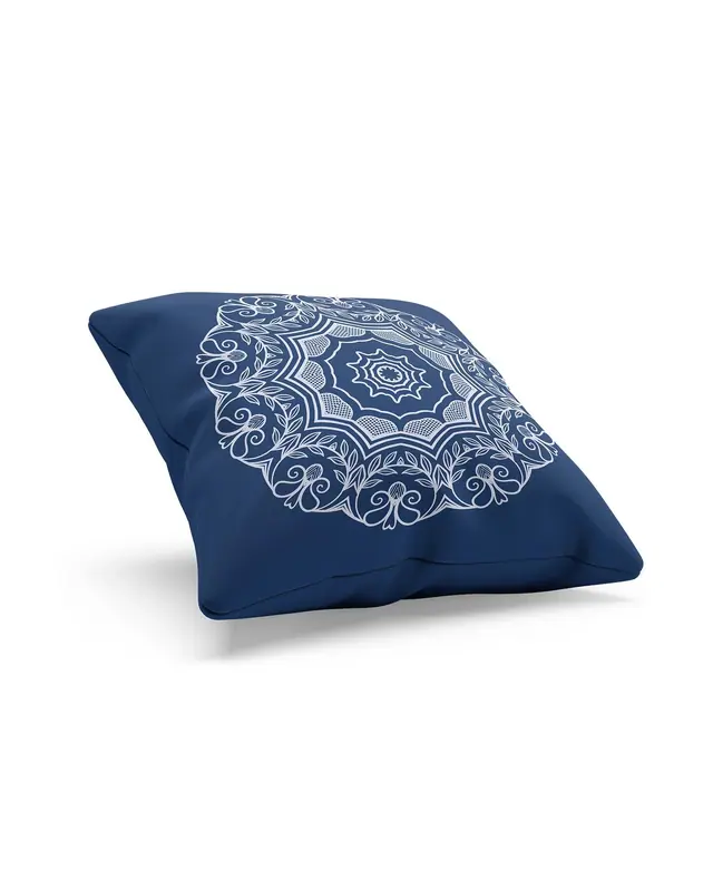 Navy Mandala Line Pattern Double-Sided Printed Suede Cushion Cover - 2
