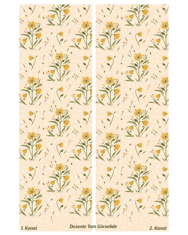 Camomile Papatya Desenli Süet Oturma Odası Salon Fon Perde Baskılı Ekstrafor Büzgü 2 Kanat PRD-1040 - 3