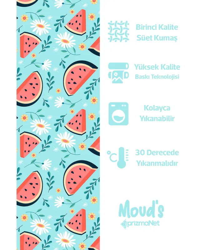 Turquoise Watermelon And Daisy Rectangular Easy-Care Suede-Feel Tablecloth - MS-172 - 2