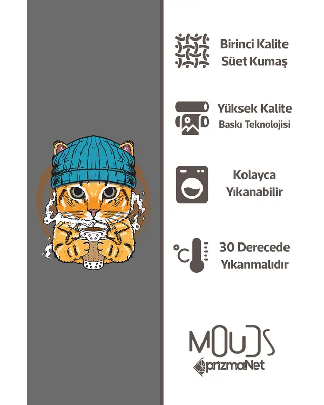 Suede Textured Fabric With Blue Hat Cat Patterned Kitchen Apron, Chef Apron, Waiter Front, Restaurant Apron - MTF-45 - 3