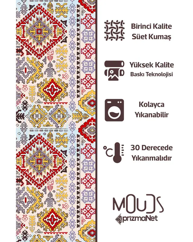 Anatolia 8 Patterned Suede Living Room Decorative Curtain Printed Pencil Pleat - Single Panel - PRD-1010-TK - 5