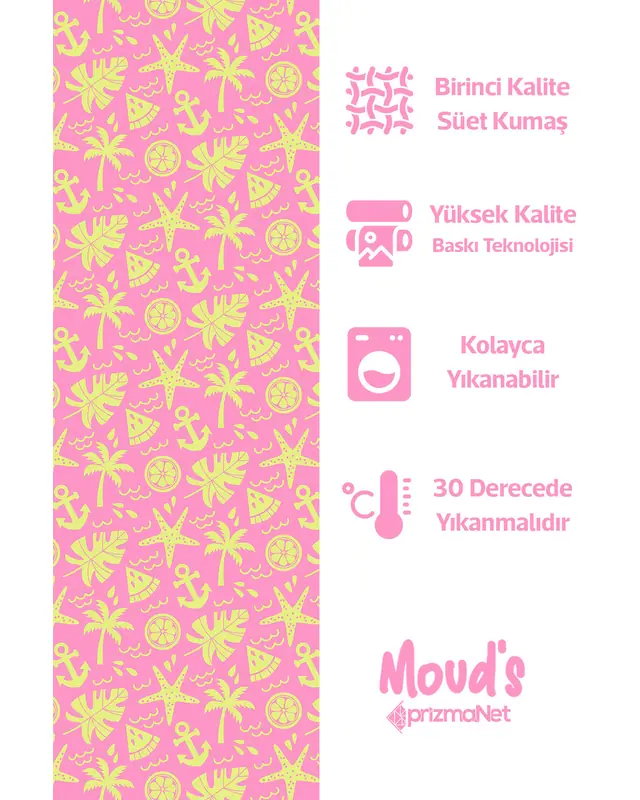 Pink Yellow Palm Trees Rectangular Easy-Care Suede-Feel Tablecloth - MS-184 - 2