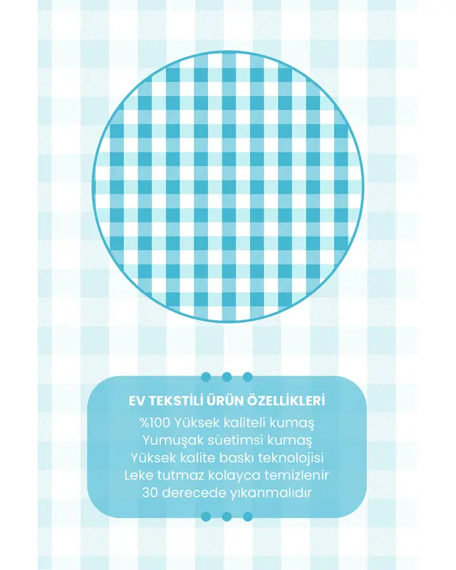 Blue Gingham Rectangular Easy-Care Suede-Feel Tablecloth - MS-3000-MAVİ - 5