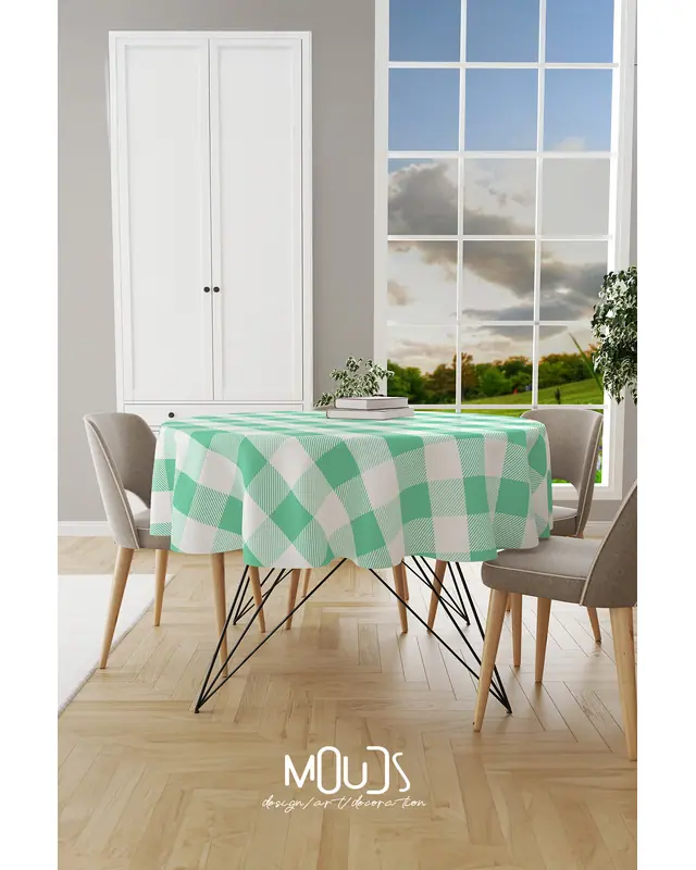 Green Gingham Round Easy-Care Suede-Feel Tablecloth - MSY-3000-YSL - 2