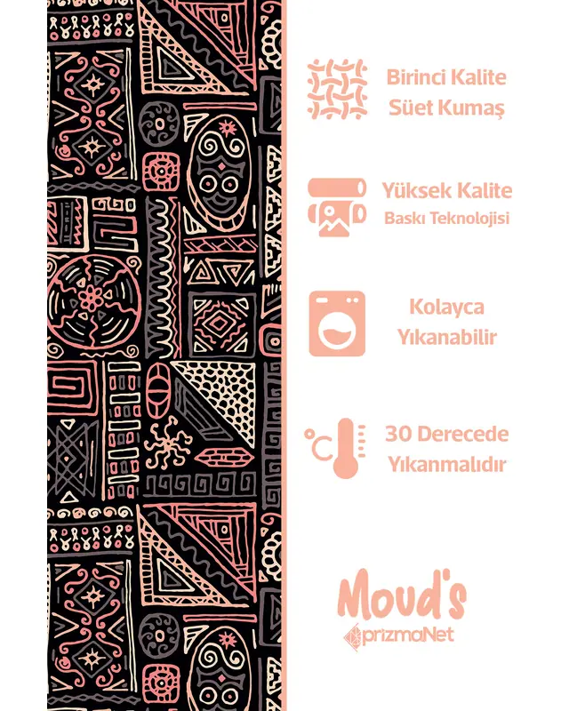 Hitit Figür Pattern Printed Suede Table Runner - 3