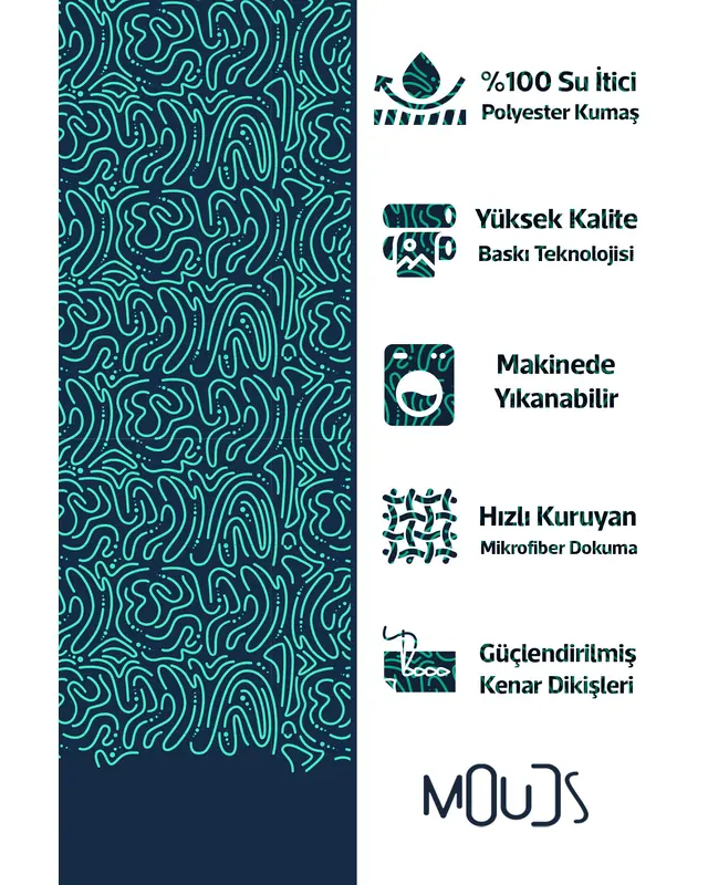 Banyo Perdesi, Yeşil Dalgalar Desenli Duş Perdesi Küvet Perdesi Halka Hediyeli 175x200cm BP-48 - 3