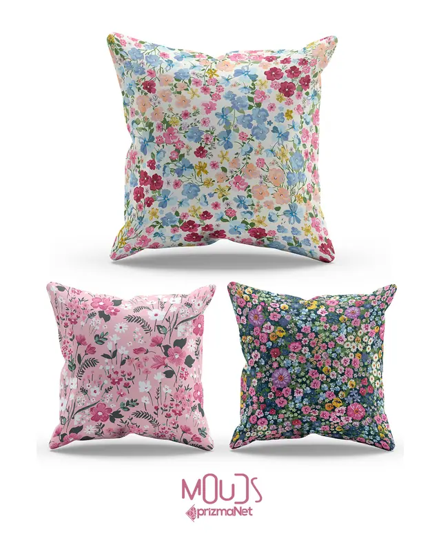 Double-Sided Printed Pastel Flower Pattern Set of 3 Coordinated Suede Cushion Cover - 3