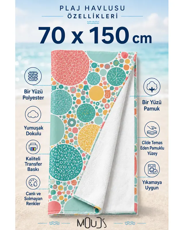 Dijital Baskılı 70x150cm Renkli Terrazzo Desenli Plaj Havlusu - Banyo Havlusu - Deniz Havlusu - 2