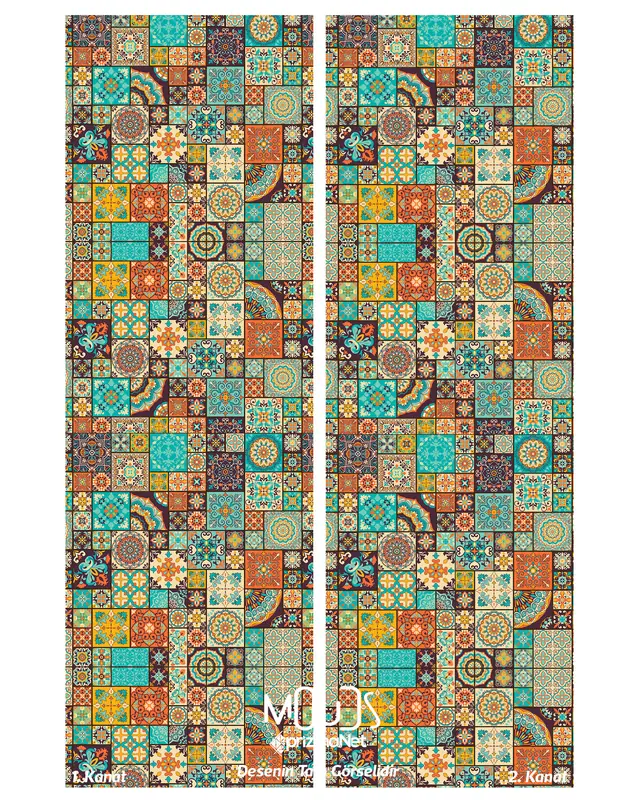 Ottoman Patterned Suede Living Room Decorative Curtain Printed Pencil Pleat Body - Set of 2 Panels - PRD-1084 - 3