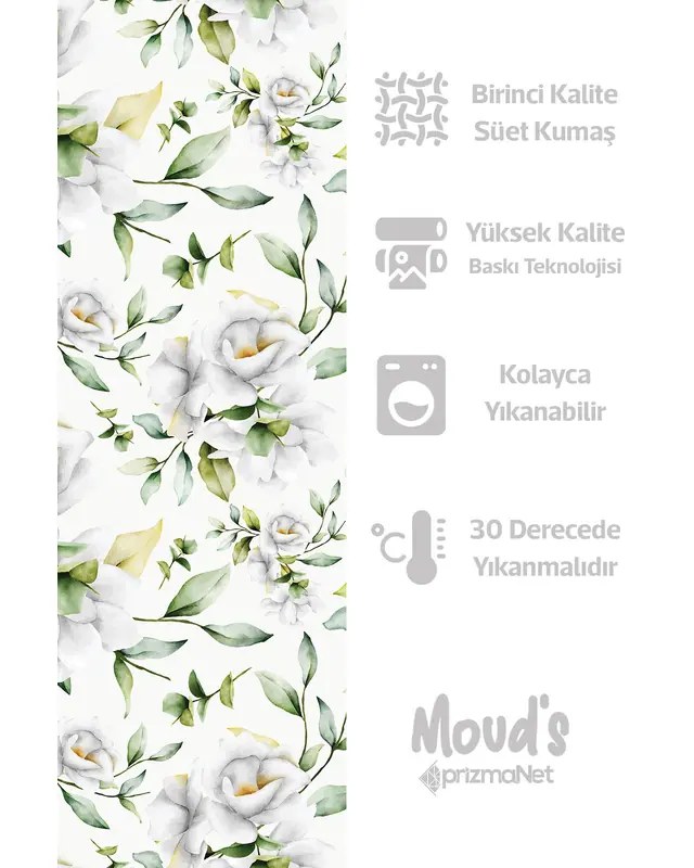 Green White Rose Rectangular Easy-Care Suede-Feel Tablecloth - MS-123 - 3