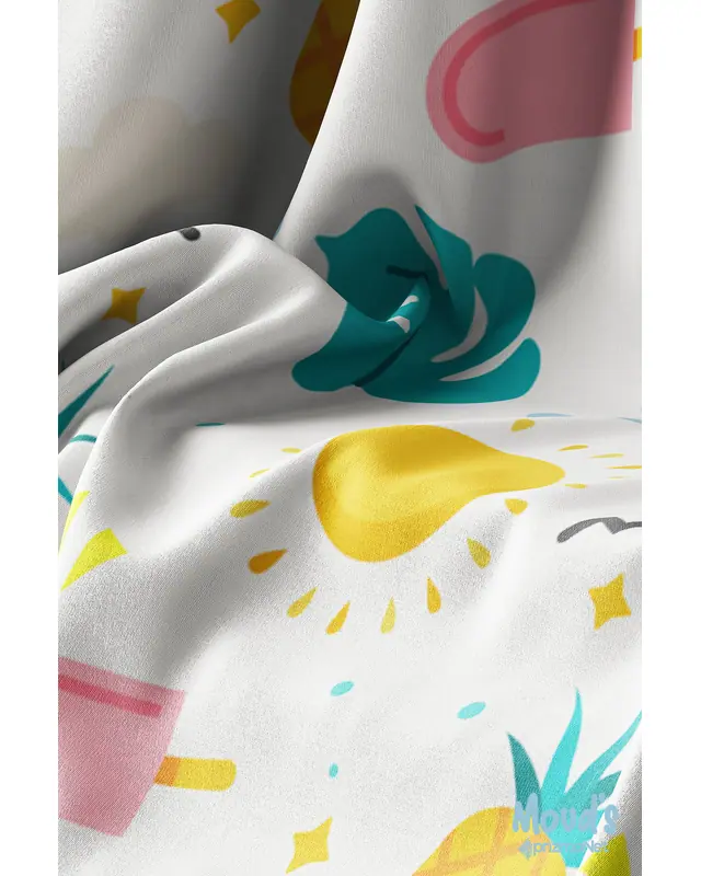 Cream Pineapple And Ice Cream Round Easy-Care Suede-Feel Tablecloth - MSY-177 - 3