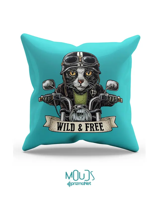 Çift Tarafı Baskılı Free Cat Desenli Tekli Kırlent Kılıfı