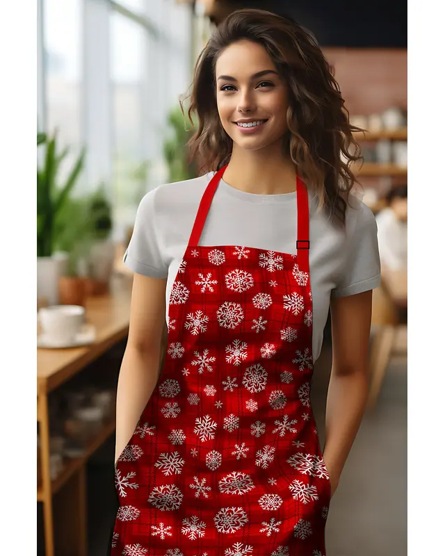 Kareli Snow Taneler Christmas Patterned Kitchen Apron, Chef Apron, Waiter Cover, Restaurant Apron - MTF-80 - 2