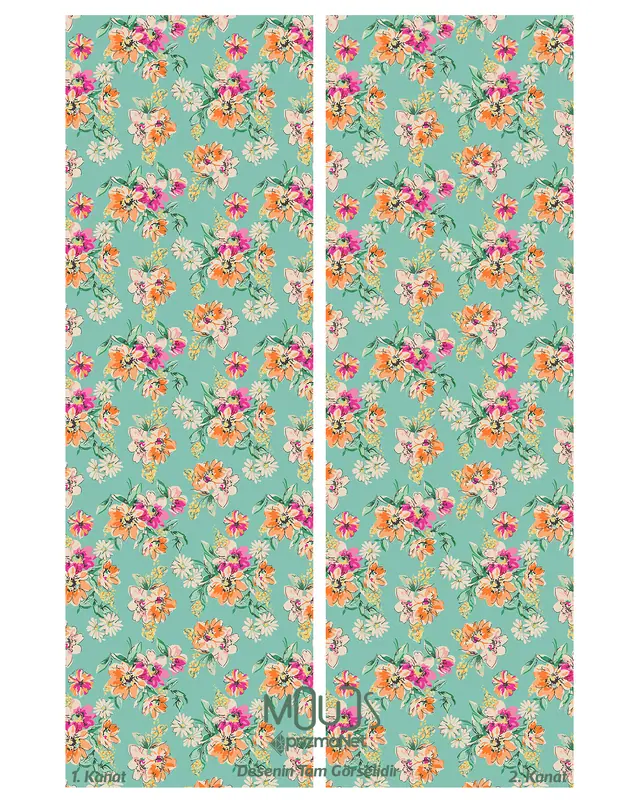 Old Flowers Pattern 4 Desenli Süet Oturma Odası Salon Fon Perde Ekstrafor Büzgü 2 Kanat PRD-1034 - 3