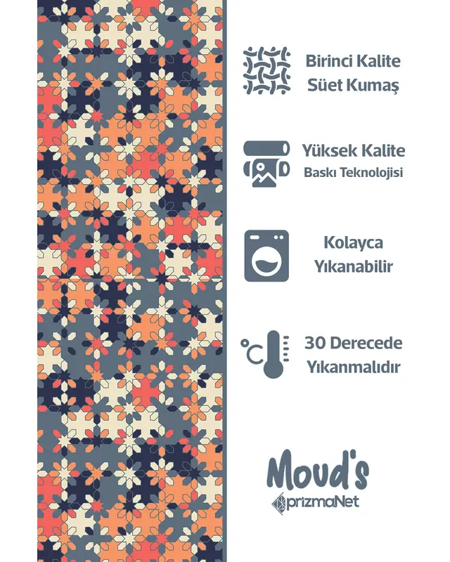 Mozaik Pattern Printed Suede Table Runner - 3