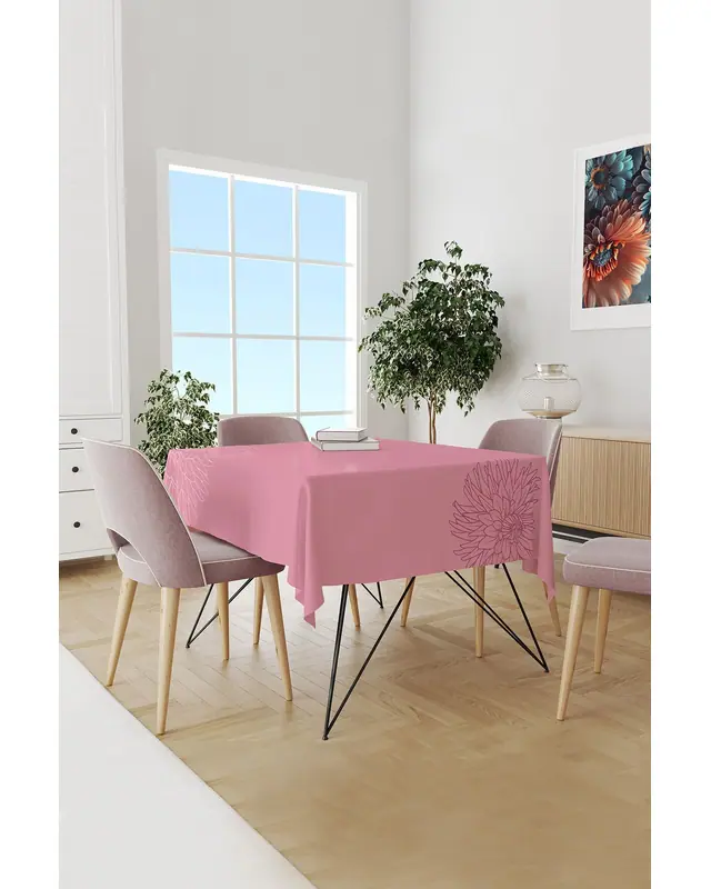 Pembe Pastel Çizgi Desenli Süet Dertsiz Masa Örtüsü