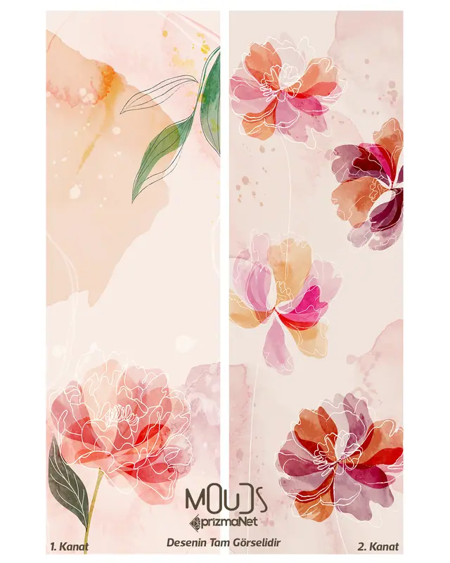 Flower Art Patterned Suede Living Room Decorative Curtain Printed Pencil Pleat - Set of 2 Panels - PRD-1030 - 3