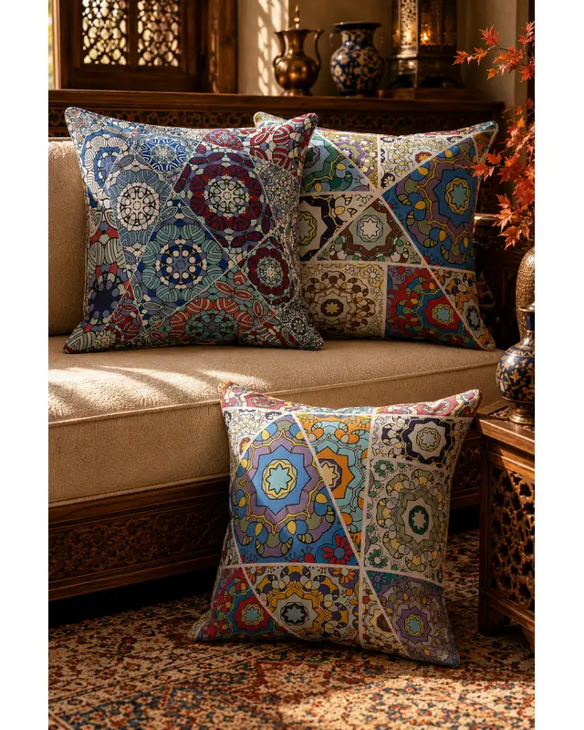 Double-Sided Printed Mosque Tales Pattern Set of 4 Coordinated Suede Cushion Cover - 8