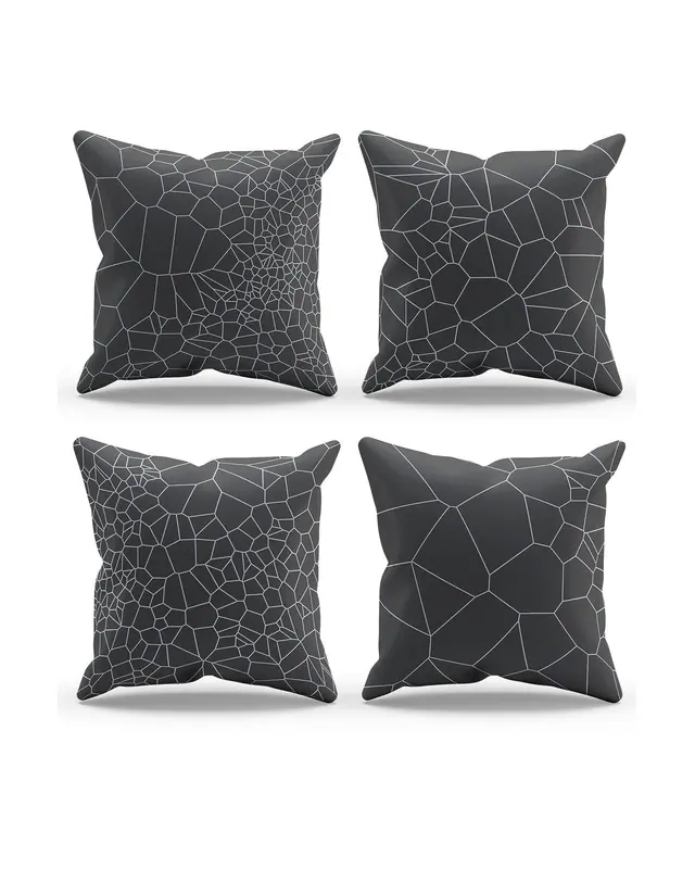 Double-Sided Printed Grey Crystal Pattern Set of 4 Coordinated Suede Cushion Cover - 3