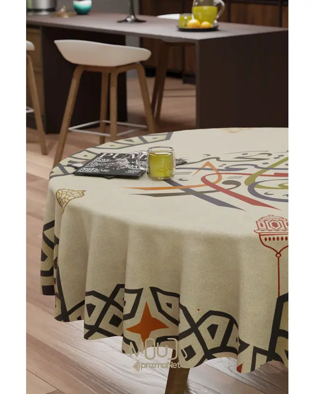 Ramadan Pastel Calligraphy Round Easy-Care Suede-Feel Tablecloth - MSY-251 - 3