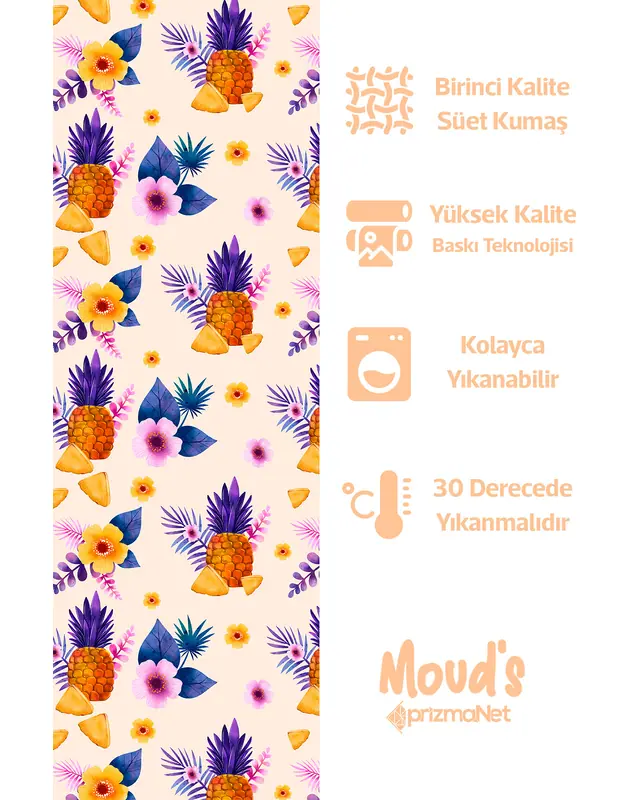 Colourful Ananas and Floral Pattern Printed Suede Table Runner - 2