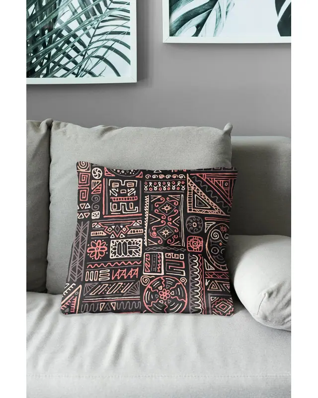 Double-Sided Printed Hitit Figür Pattern Set of 4 Coordinated Suede Cushion Cover - 3