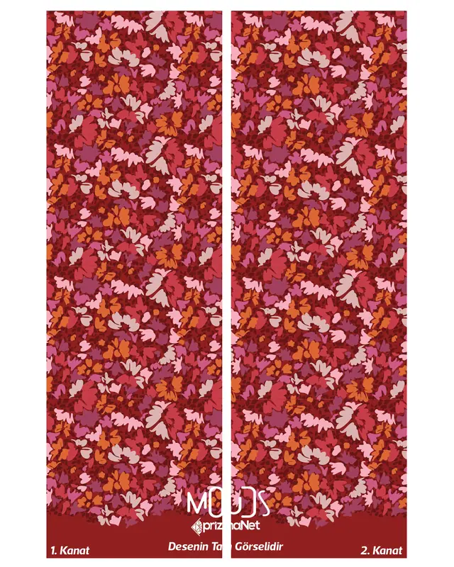 Burgundy 2 Desenli Süet Oturma Odası Salon Fon Perde Baskılı Ekstrafor Büzgü 2 Kanat PRD-1056 - 3