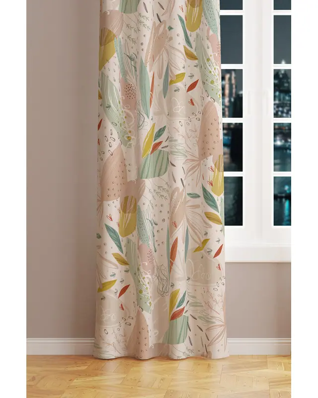 Xero Floral 2 Patterned Suede Living Room Decorative Curtain Printed Pencil Pleat - Single Panel - PRD-1080-TK - 2