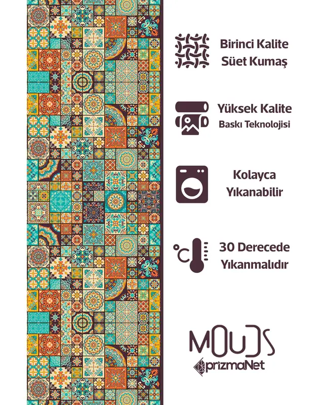 Ottoman Patterned Suede Living Room Decorative Curtain Printed Pencil Pleat Body - Set of 2 Panels - PRD-1084 - 6